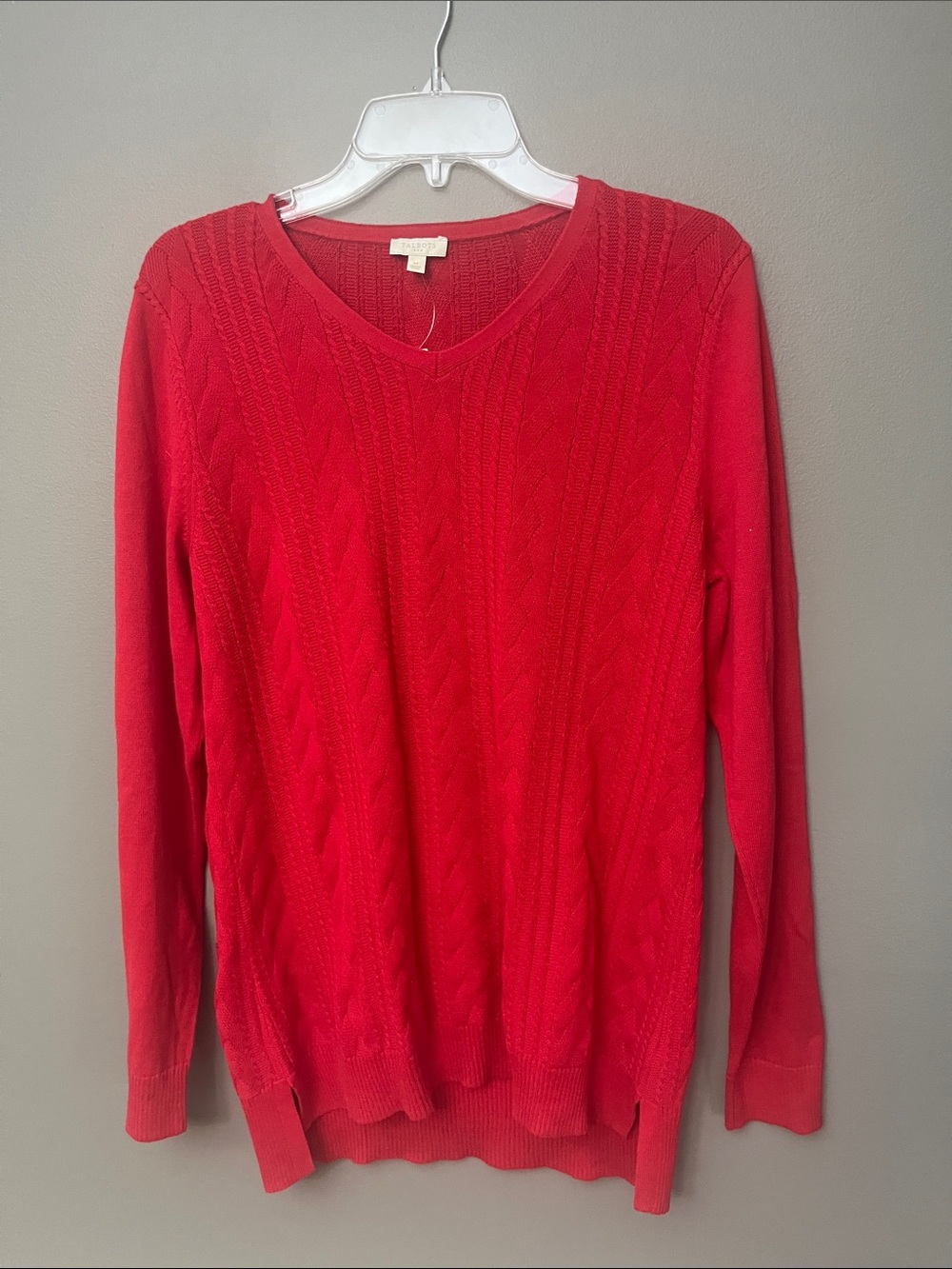 Talbots Red Cable V-Neck Sweater - Size M - New